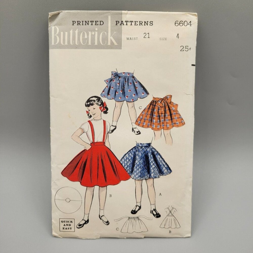 Butterick 1950s Circle Shirred Skirt Whirling Skirt Quick & Easy #6604 Size 4